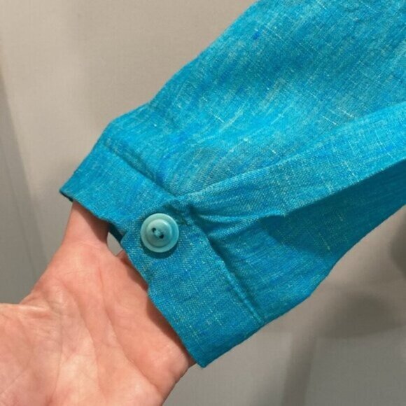Flax Linen Long Sleeve Jacket Blue top - Picture 8 of 16